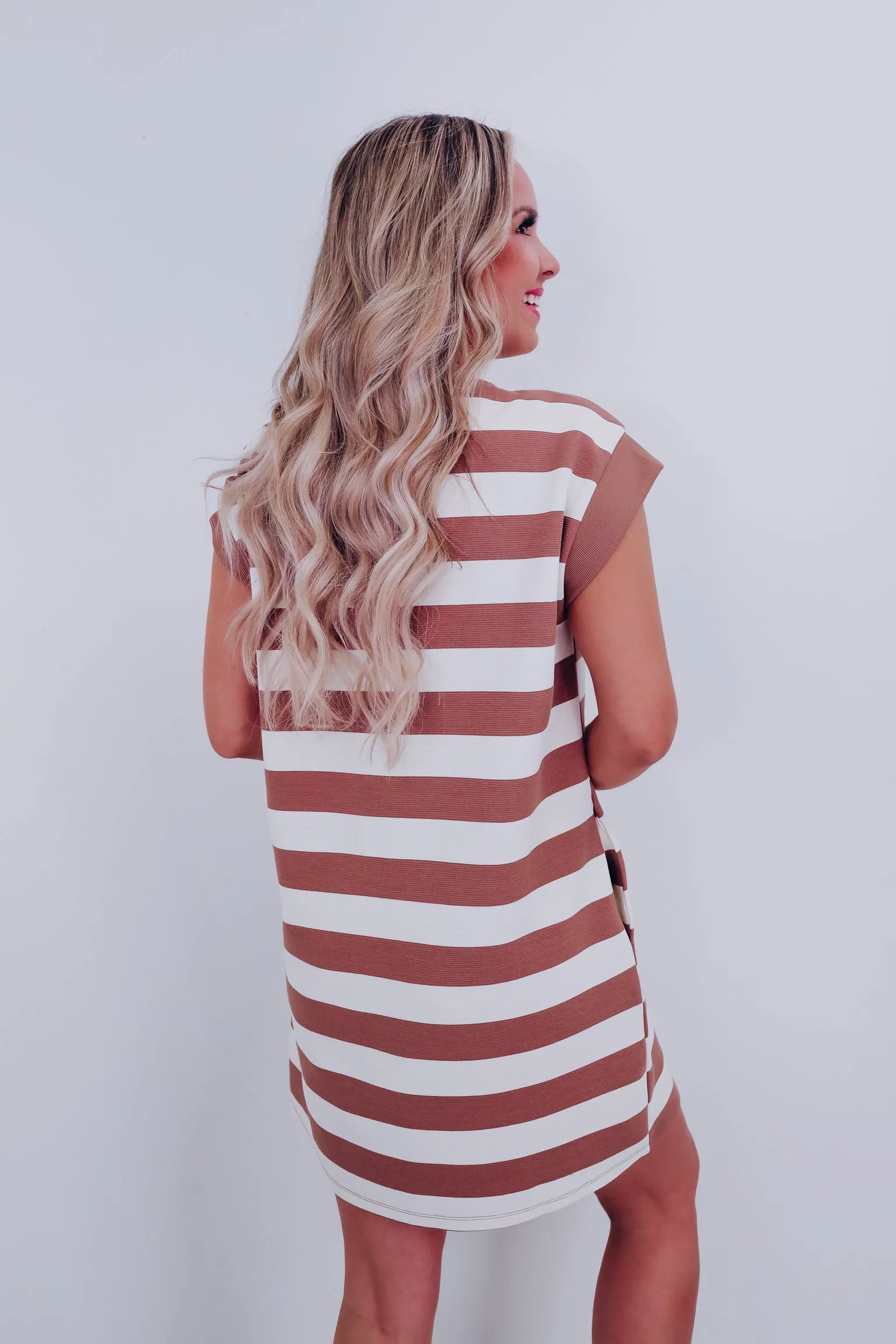 Halo Horizontal Stripe Pocketed Dress - Taupe