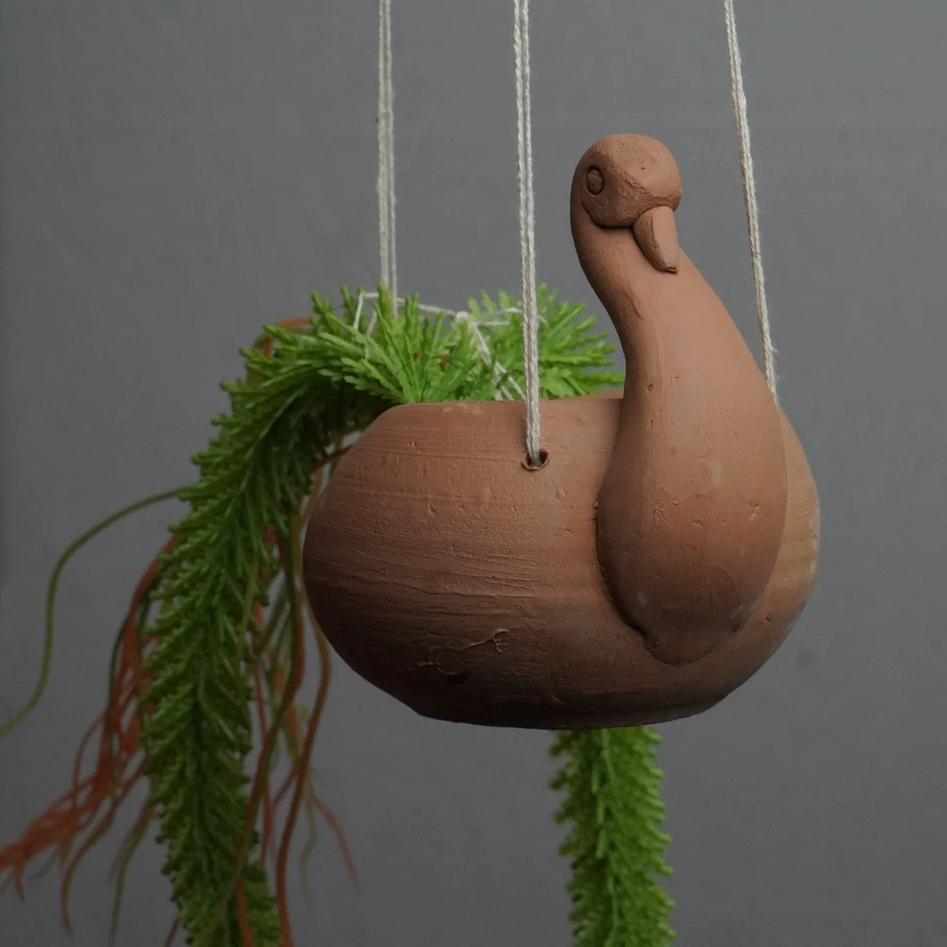 Handmade Terracotta Hanging Planter Duck