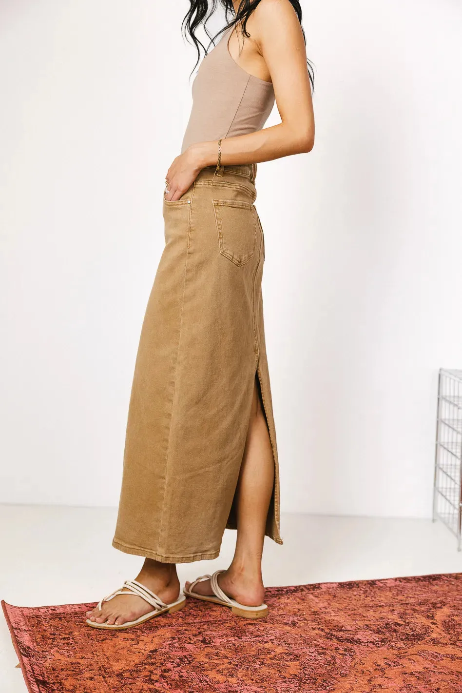 Harley Denim Midi Skirt in Mocha