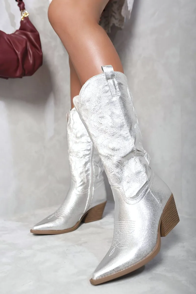 High Pointed Toe Embroidered Thick Heel Cowboy Boots