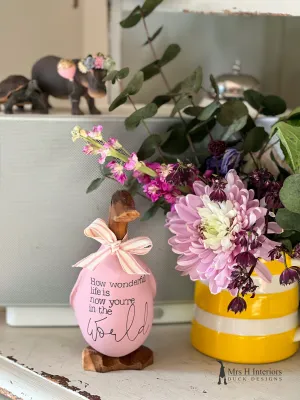 How wonderful (now you’re in the world) - Decorated Wooden Duck in Boots by Mrs H the Duck Lady