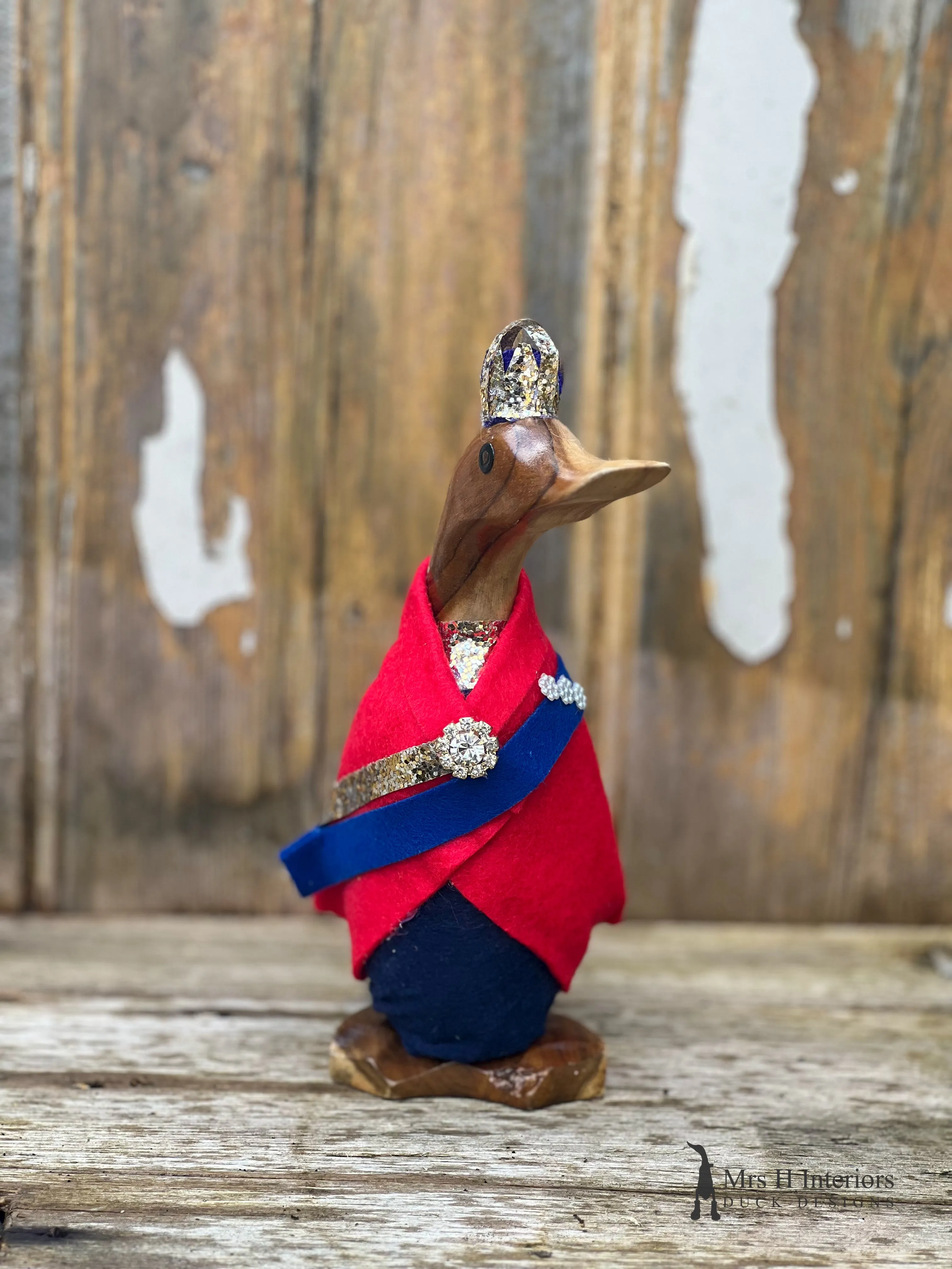 HRH King Charles III Coronation Duck - Decorated Wooden Duck by Mrs H the Duck Lady