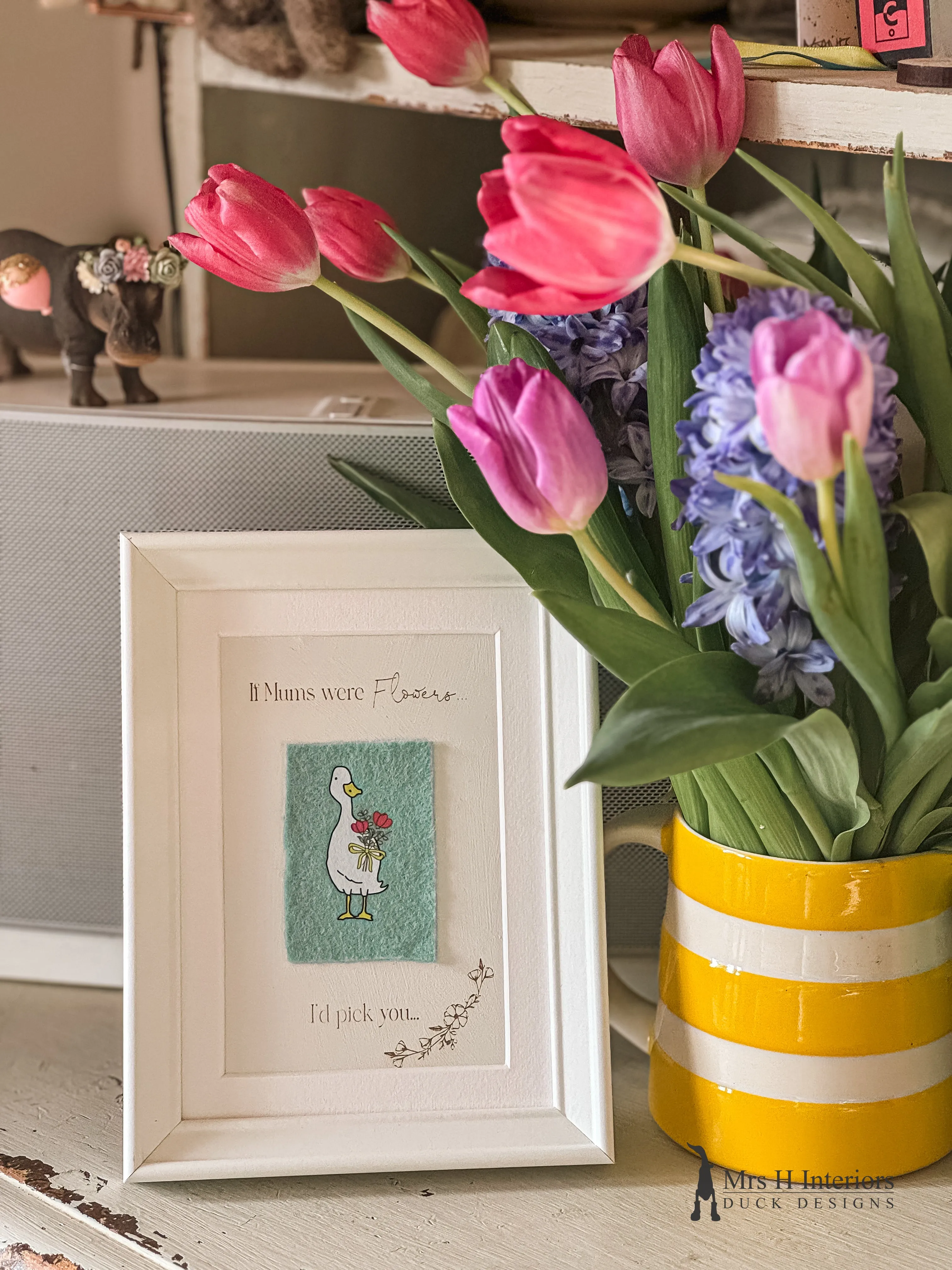 If mums were flowers  pictute frame (A5 size) - Personalised Decorated Wooden Ducks in Boots by Mrs H the Duck Lady