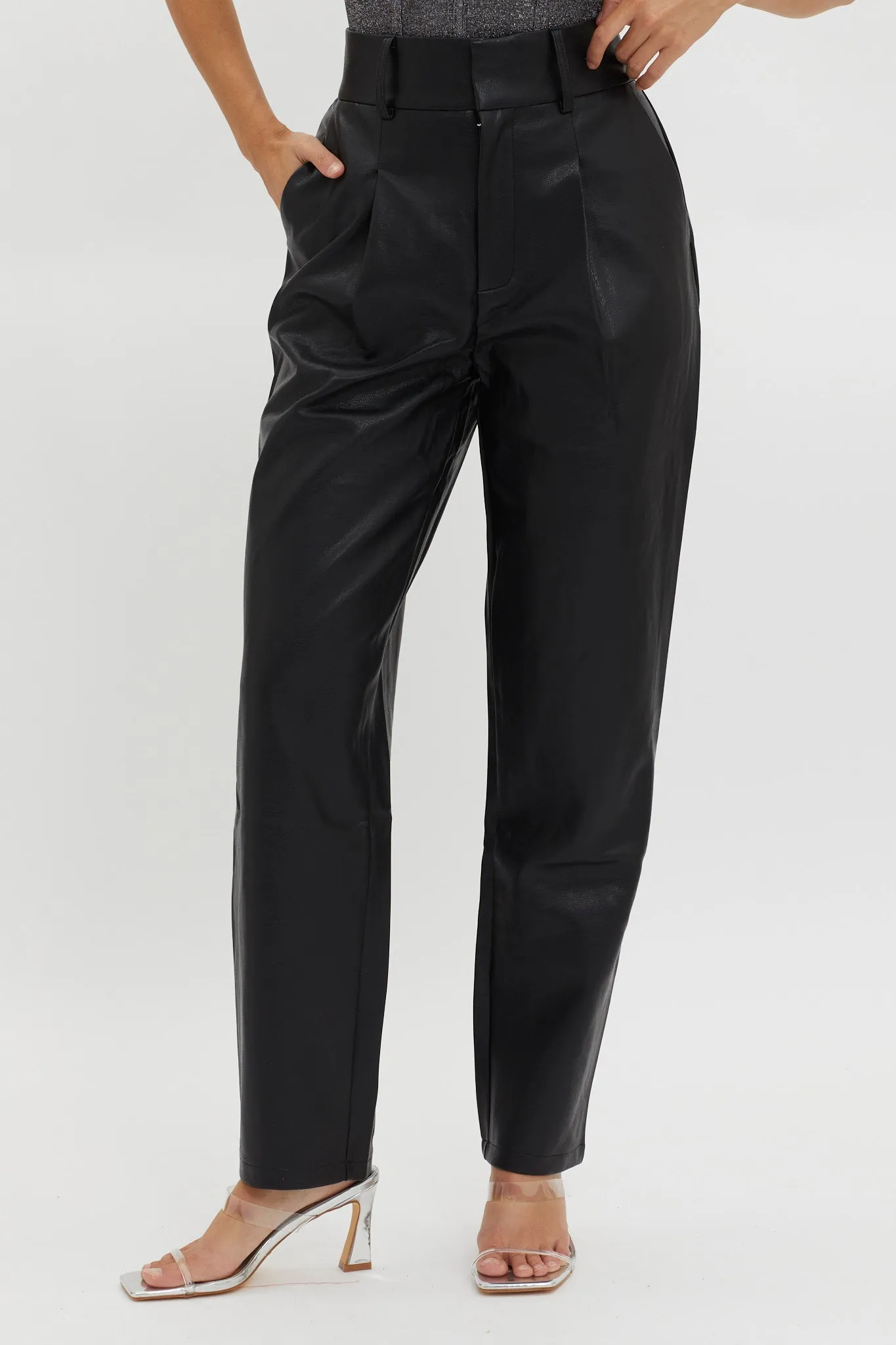 In Theory Faux Leather Pants Black