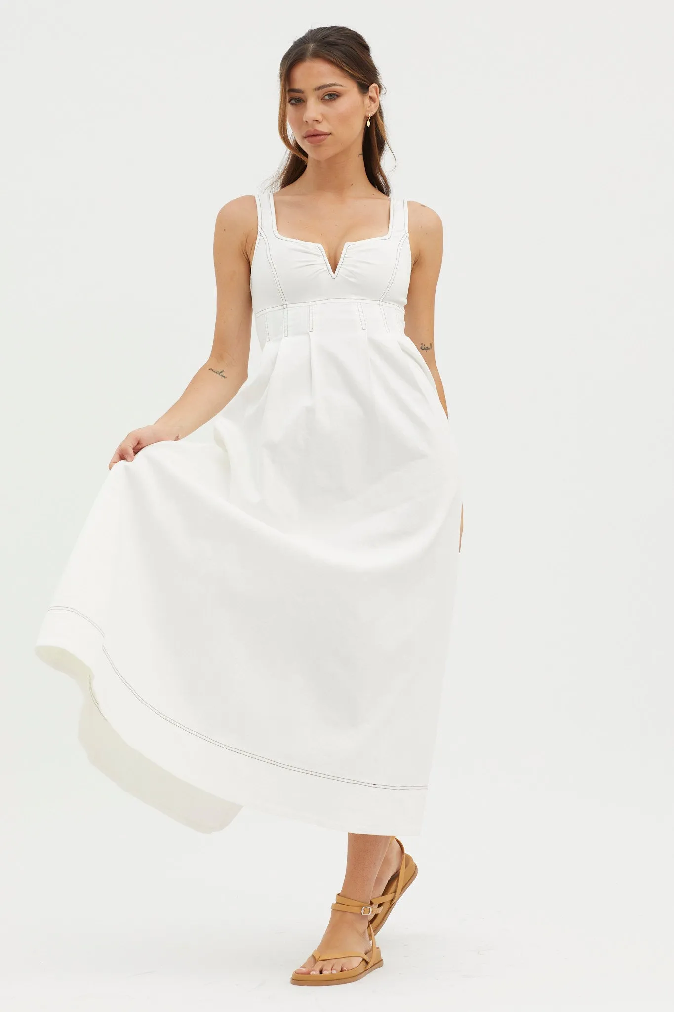 Isadore V-Bust Midi Dress White