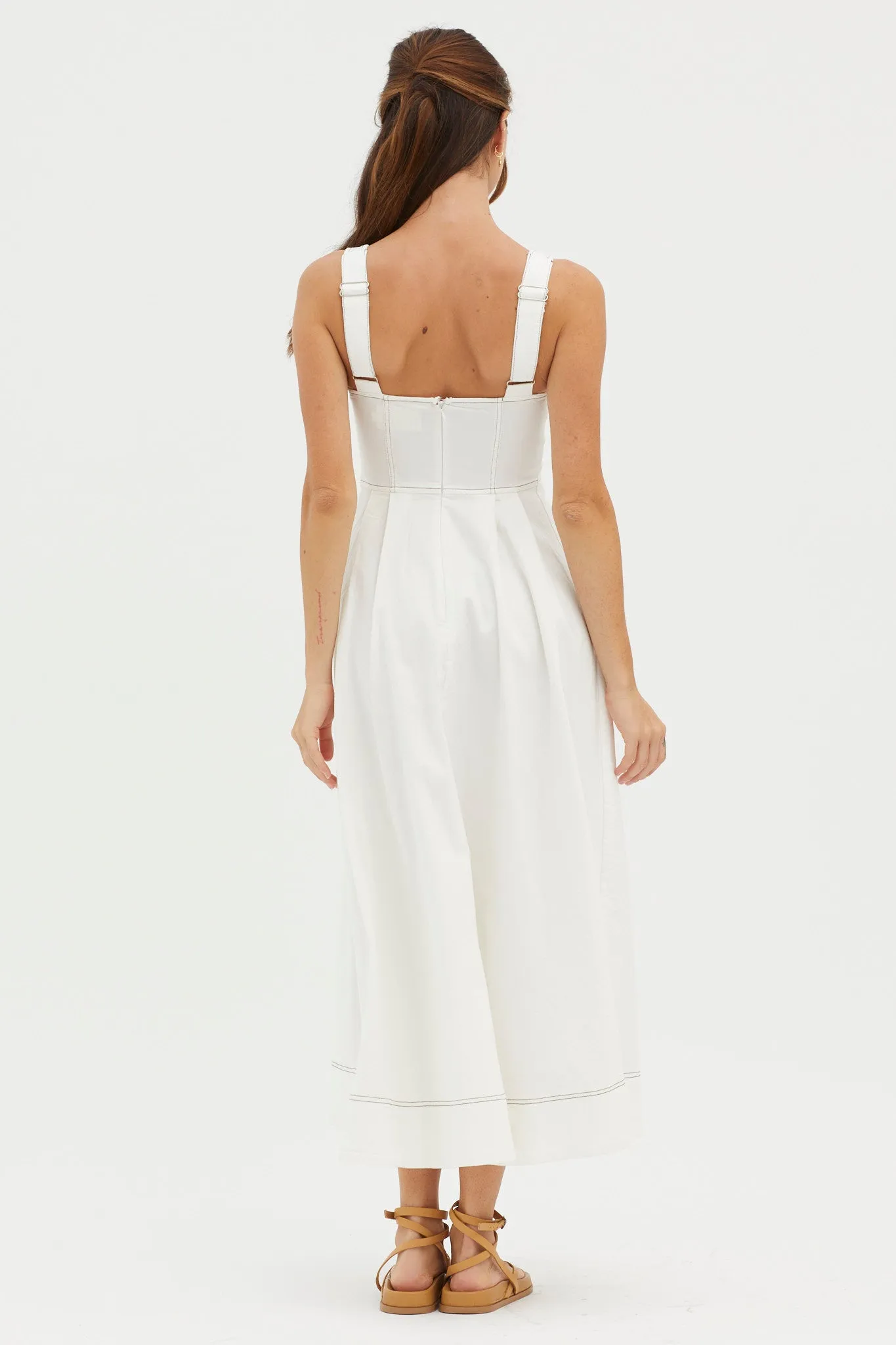 Isadore V-Bust Midi Dress White