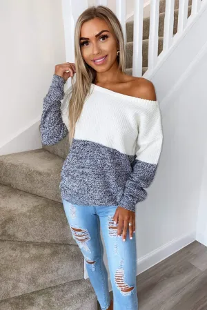 Ivory And Black Knit Off Shoulder Jumper