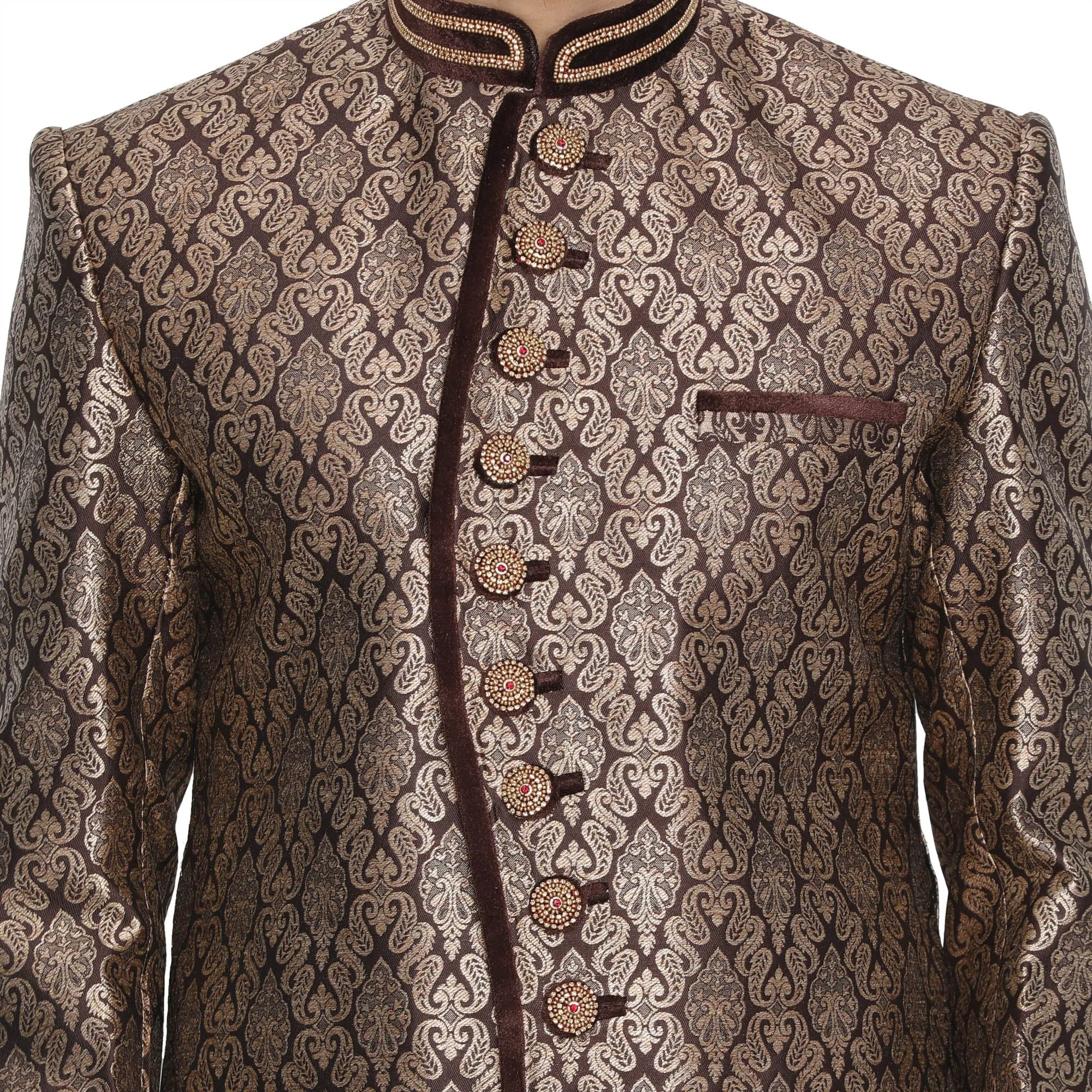 Jashvi Men's Brown Silk Blend Sherwani Top