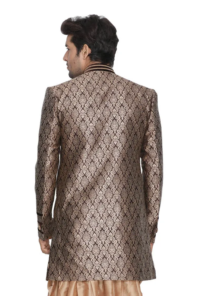 Jashvi Men's Brown Silk Blend Sherwani Top