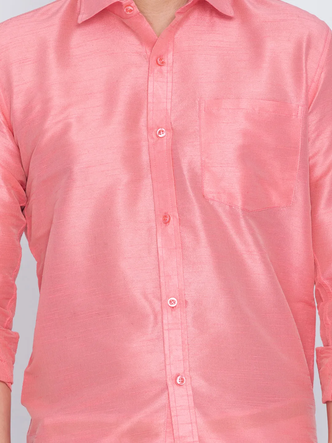 Jashvi Men's Pink Cotton Silk Blend Shirt and Mundu Set