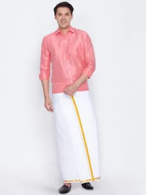 Jashvi Men's Pink Cotton Silk Blend Shirt and Mundu Set