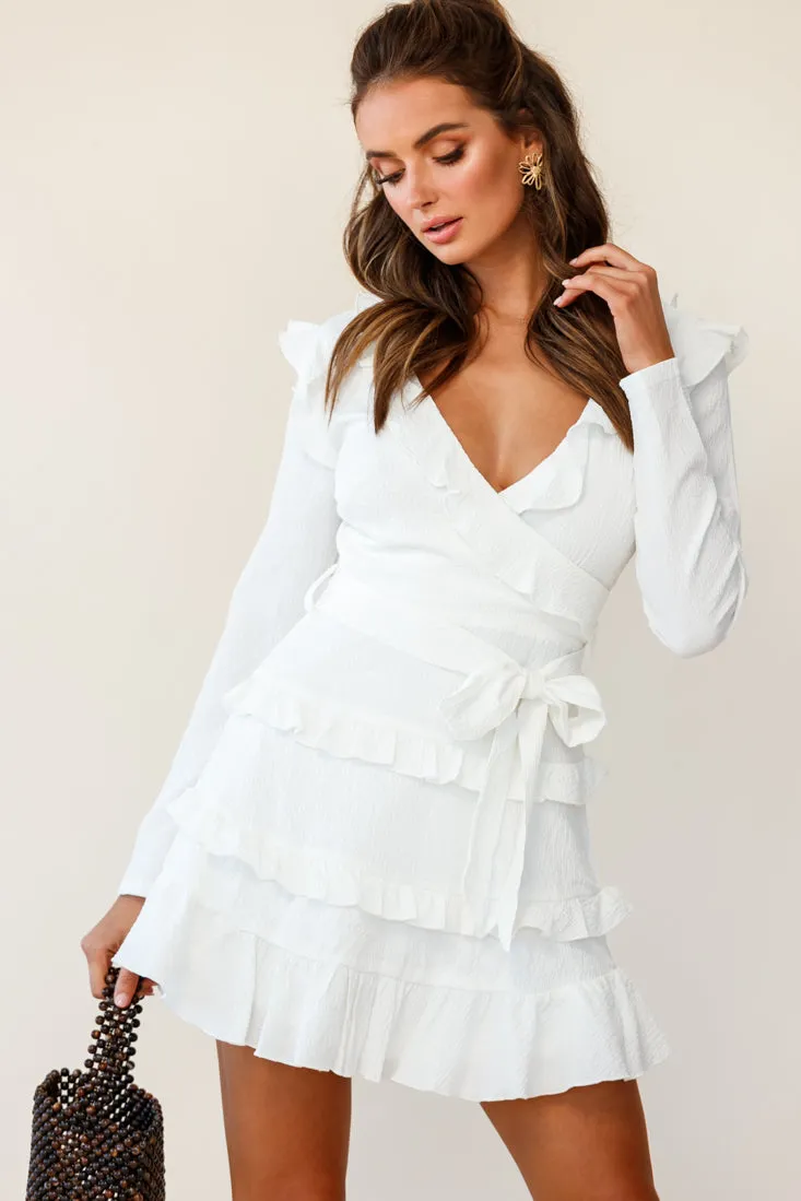 Jemirah Ruffle-Trimmed Long Sleeve Frill Dress White