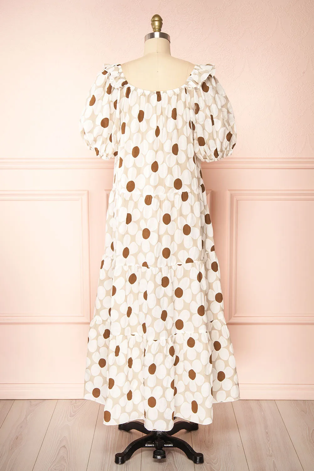 Jhune | Floral Midi Dress w/ Short Puff Sleeves