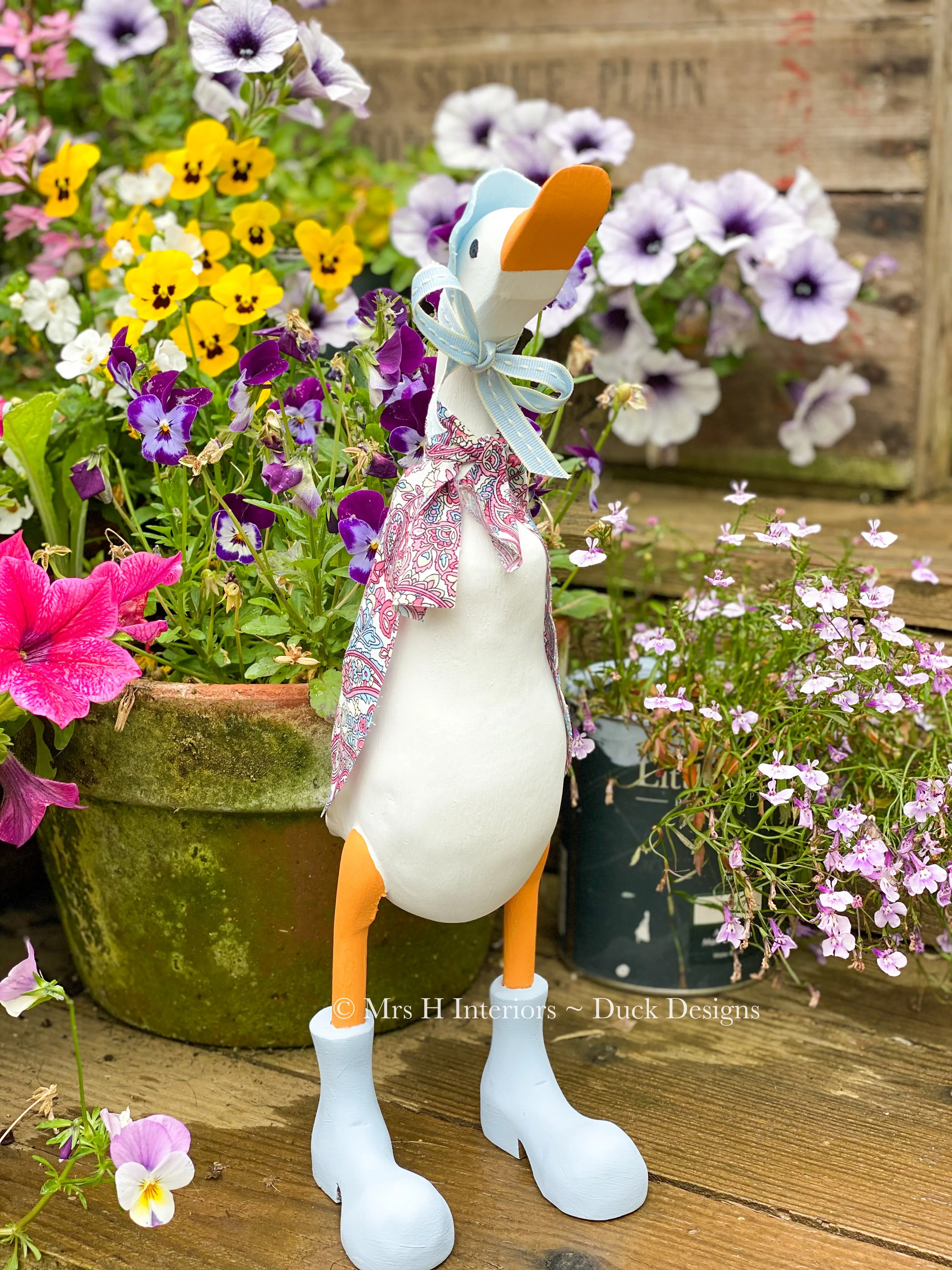 Jim Jam Jemima - Decorated Wooden Duck in Boots by Mrs H the Duck Lady