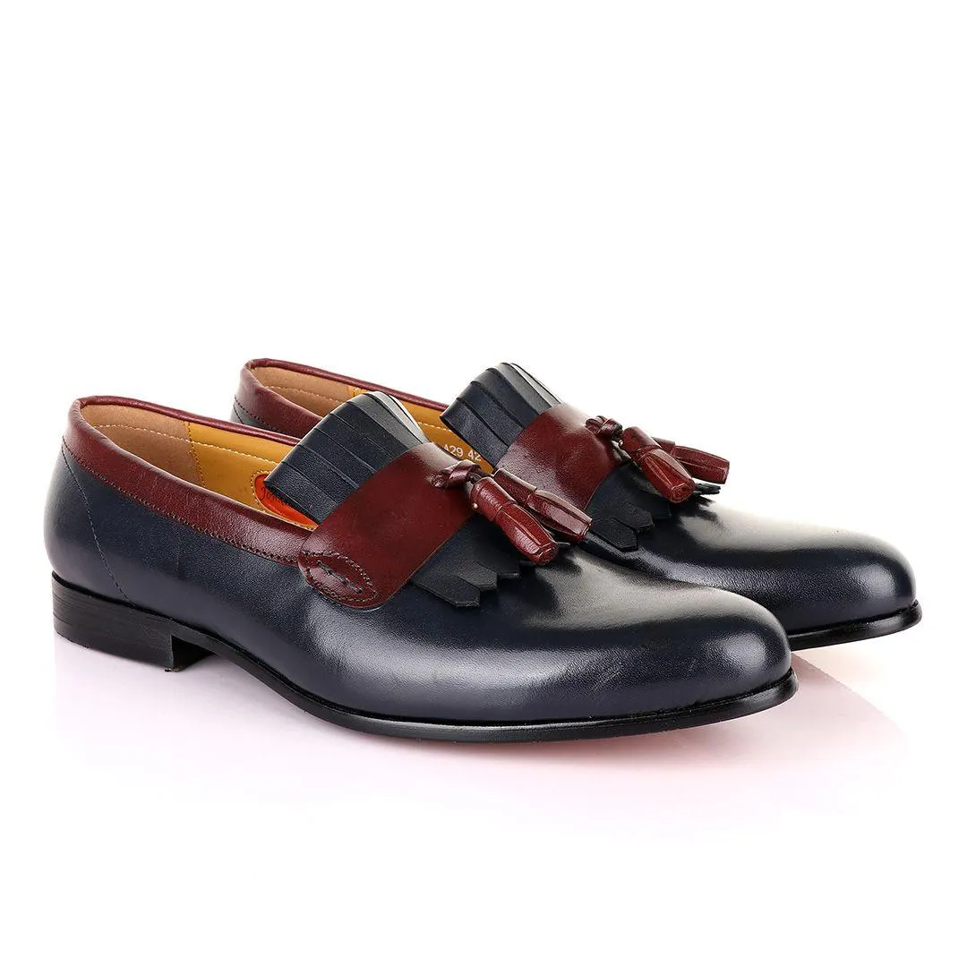 John Mendson Welted Crafted Blue and Brown tassel Loafers Shoe