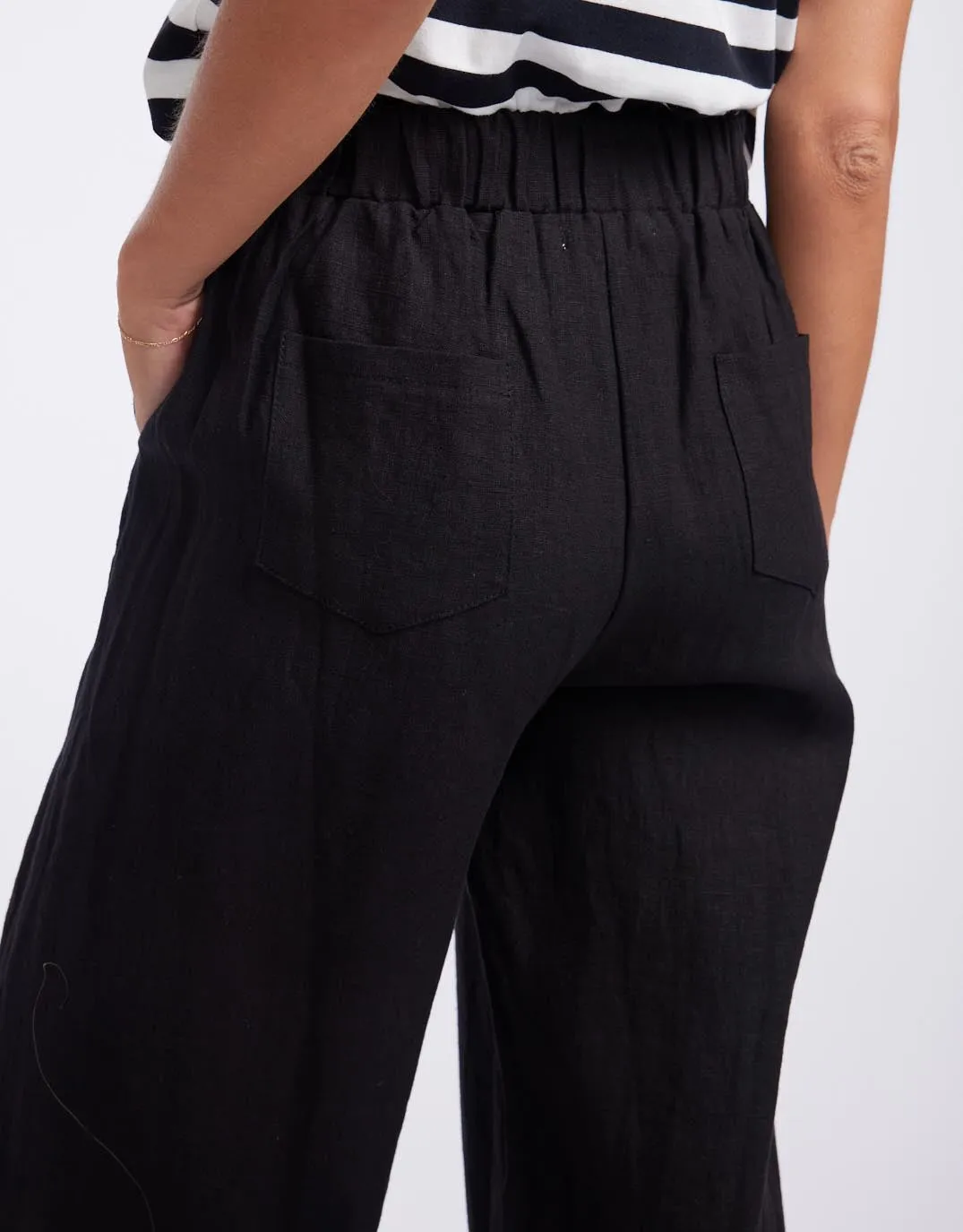 Jude Wide Leg Linen Pants - Black