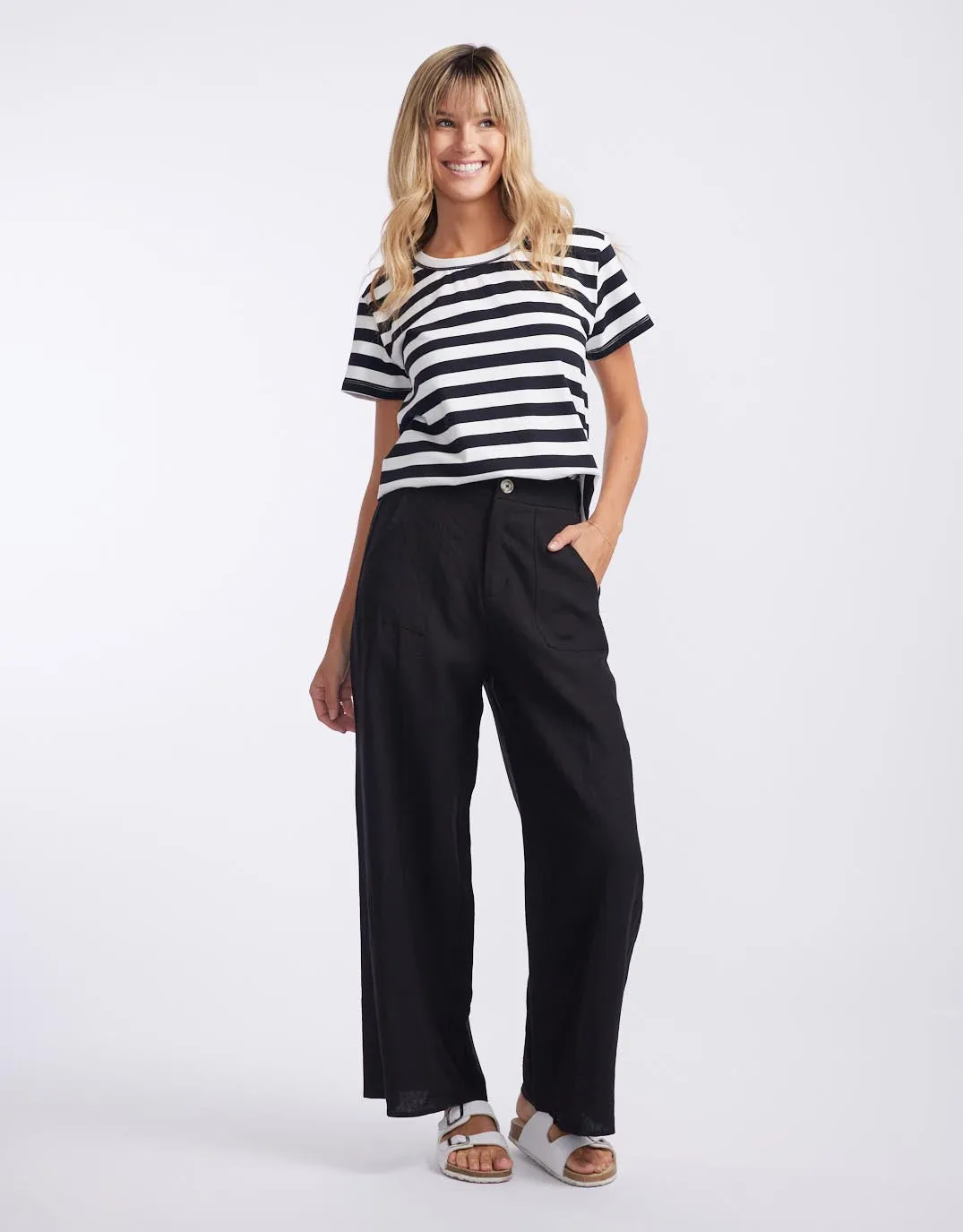 Jude Wide Leg Linen Pants - Black