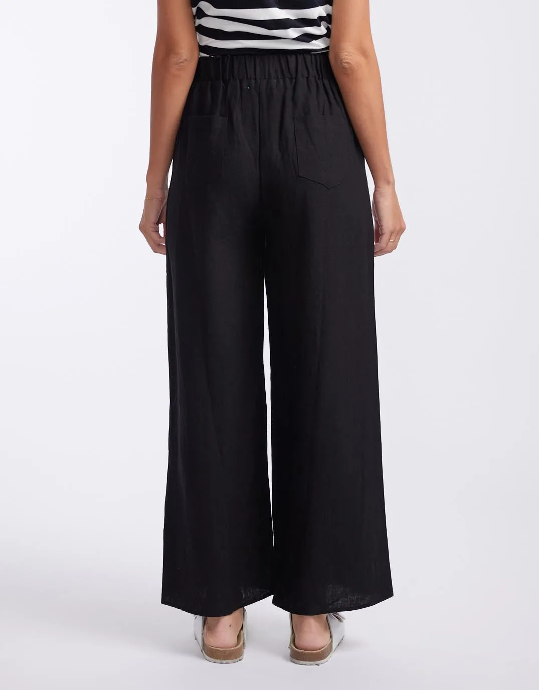 Jude Wide Leg Linen Pants - Black