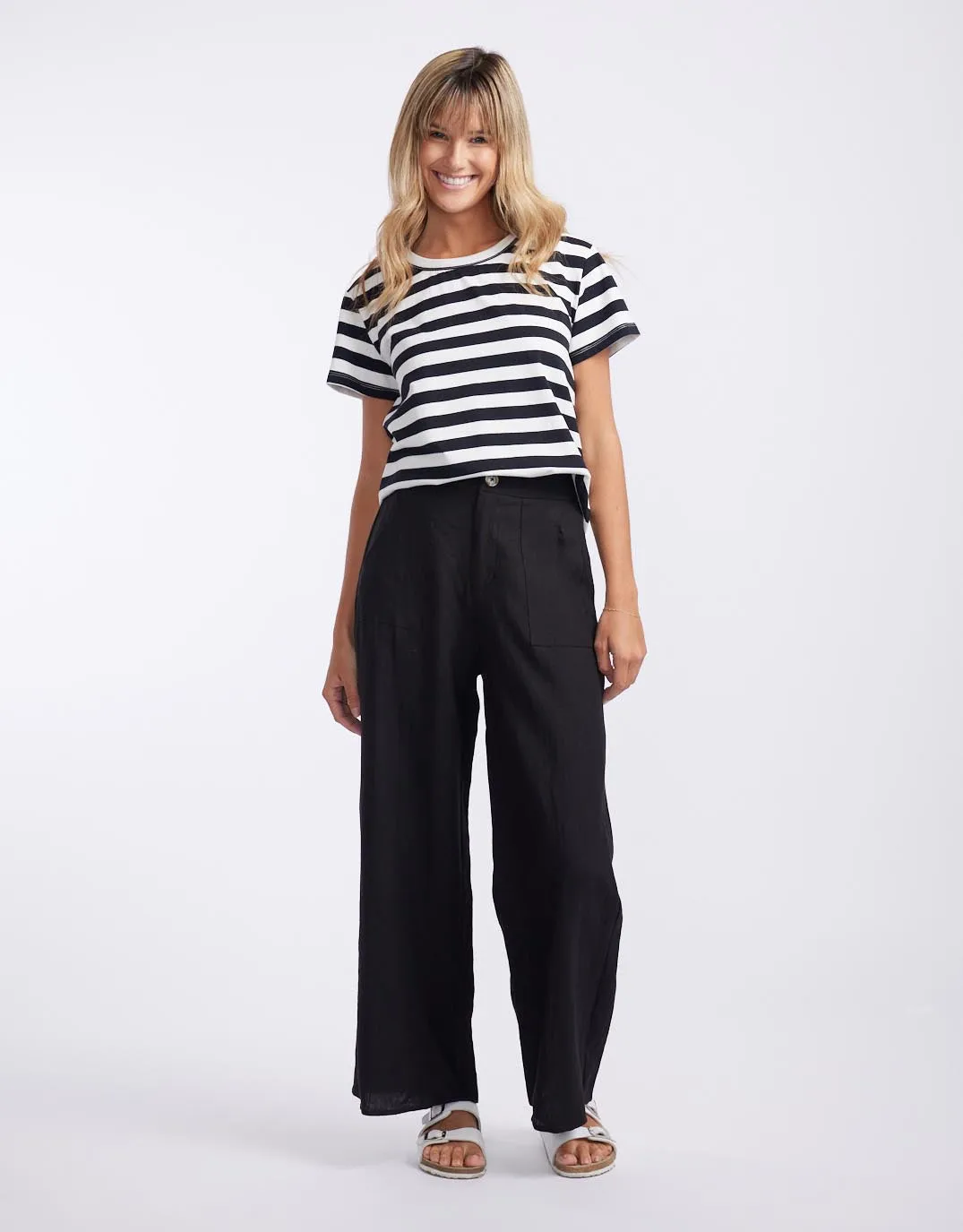 Jude Wide Leg Linen Pants - Black