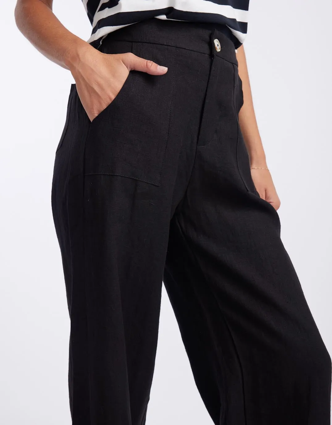 Jude Wide Leg Linen Pants - Black