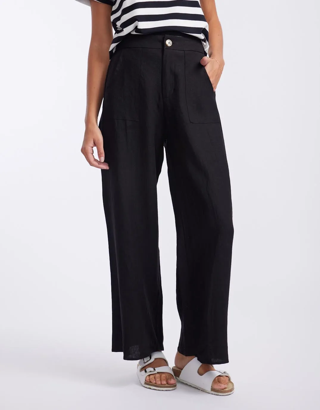 Jude Wide Leg Linen Pants - Black