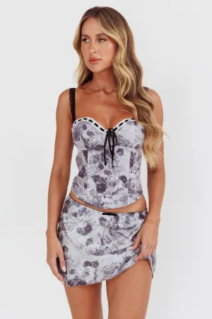 Julissa Ribbon Trim Top Floral Ink