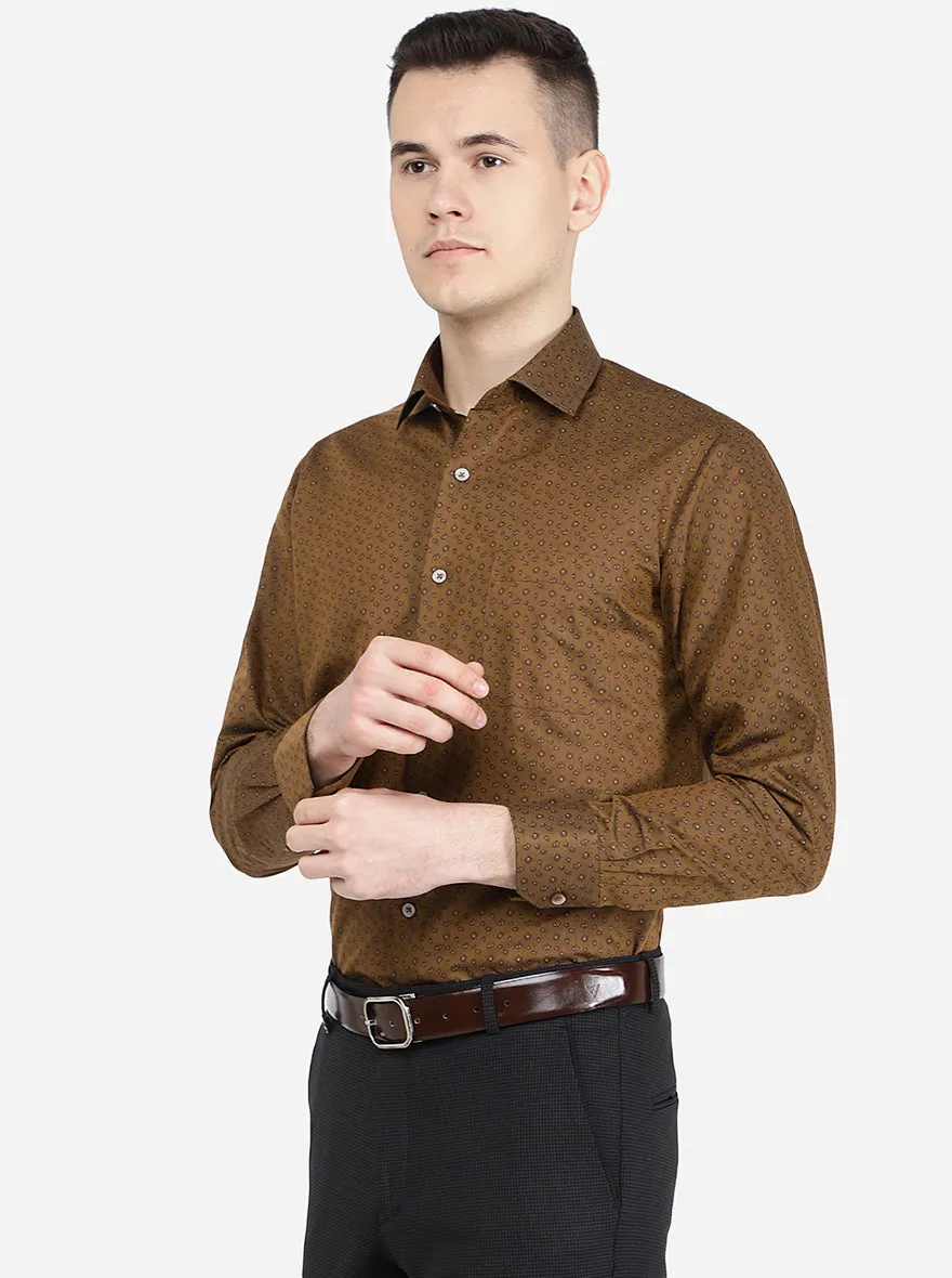 Khaki Printed Slim Fit Formal Shirt | Greenfibre