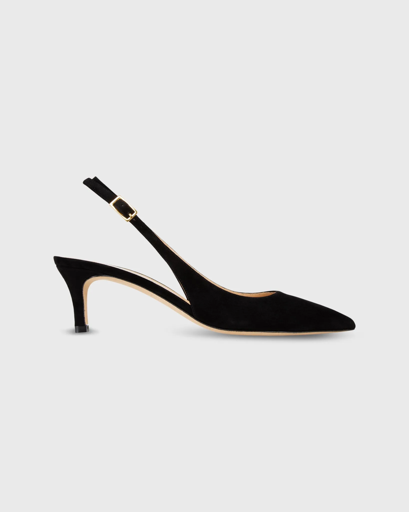 Kitten Heel Slingback in Black Suede