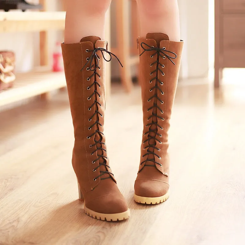 Lace Up Platform Tall Boots High Heel for Women 2036