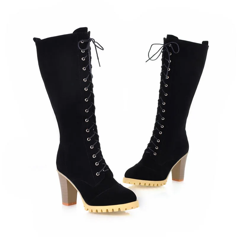 Lace Up Platform Tall Boots High Heel for Women 2036