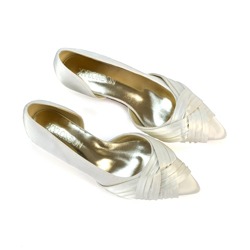 Lake Kitten Heel Pointed Toe Slip on Bridal Shoes in Silver Metallic