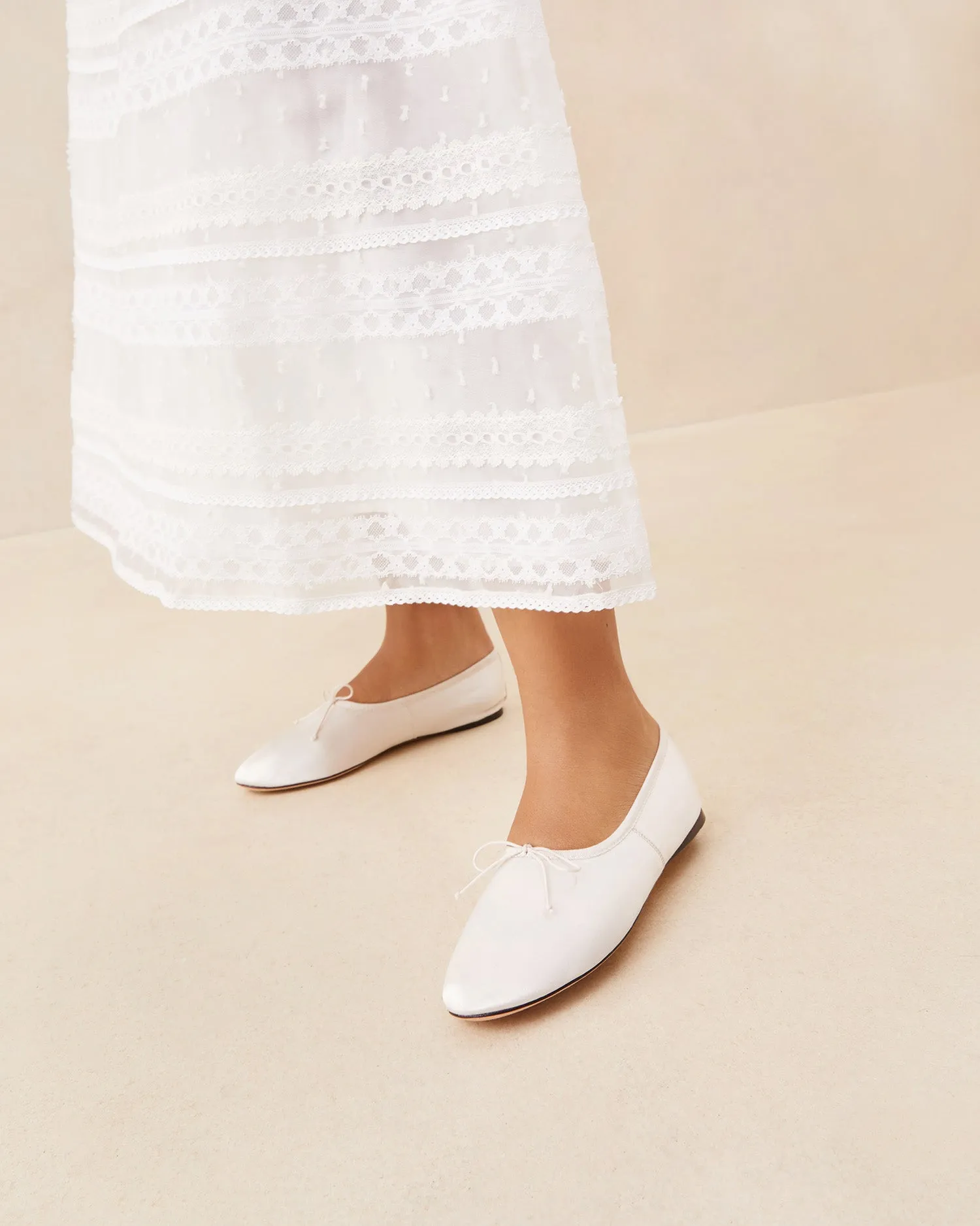 Landon Cream Satin Ballet Flat