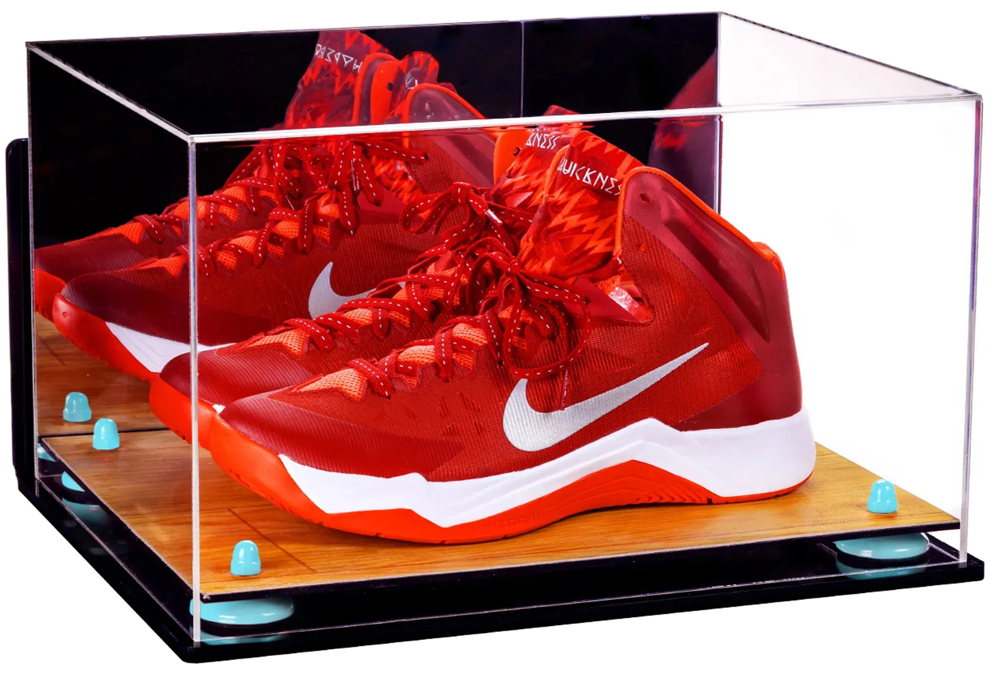 Large Display Case for Small Basketball High Top Shoes, Sneakers, Lacrosse, Soccer & Football Cleats with Mirror Back and Wall Mounts