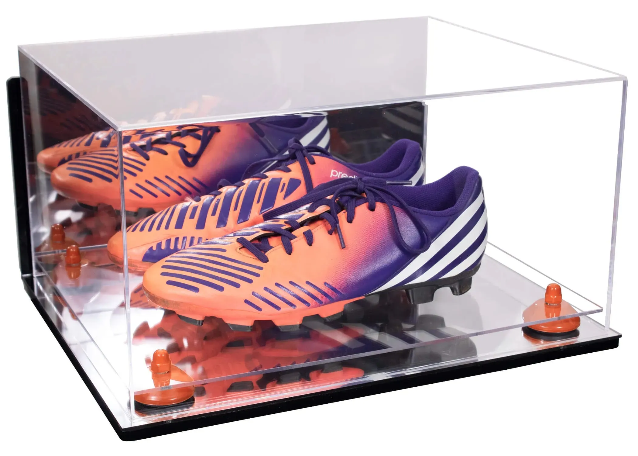 Large Display Case for Small Basketball High Top Shoes, Sneakers, Lacrosse, Soccer & Football Cleats with Mirror Back and Wall Mounts