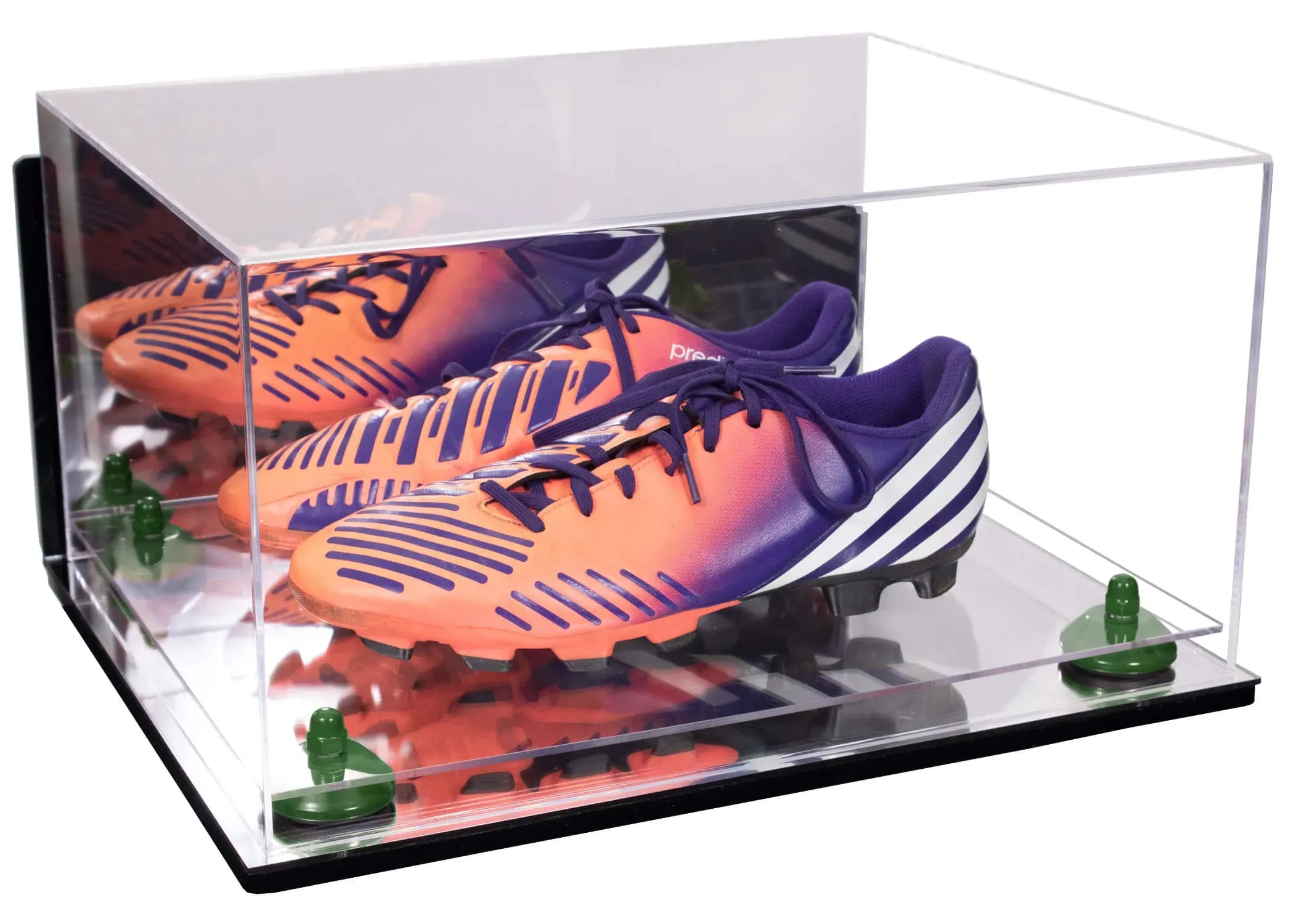 Large Display Case for Small Basketball High Top Shoes, Sneakers, Lacrosse, Soccer & Football Cleats with Mirror Back and Wall Mounts