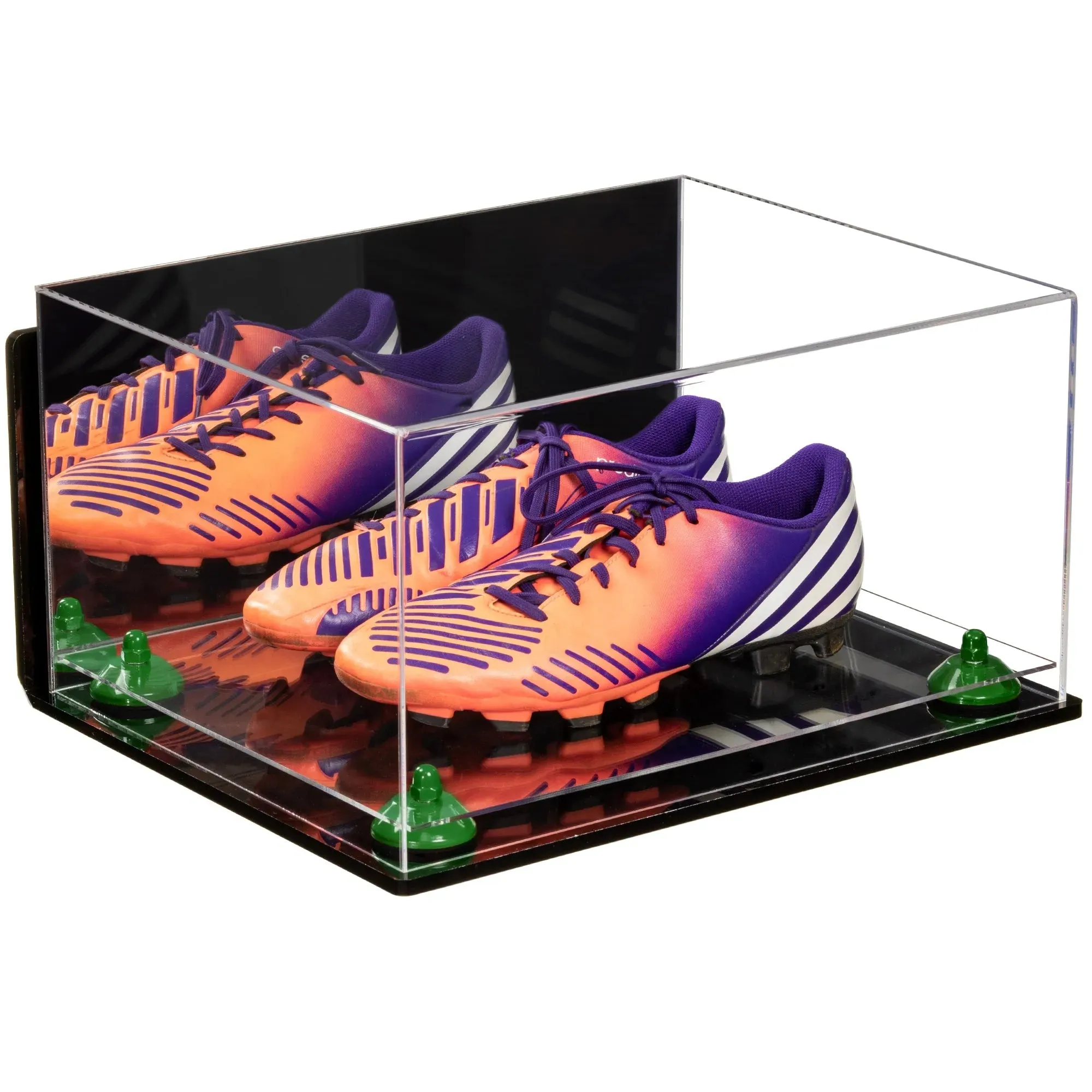 Large Display Case for Small Basketball High Top Shoes, Sneakers, Lacrosse, Soccer & Football Cleats with Mirror Back and Wall Mounts