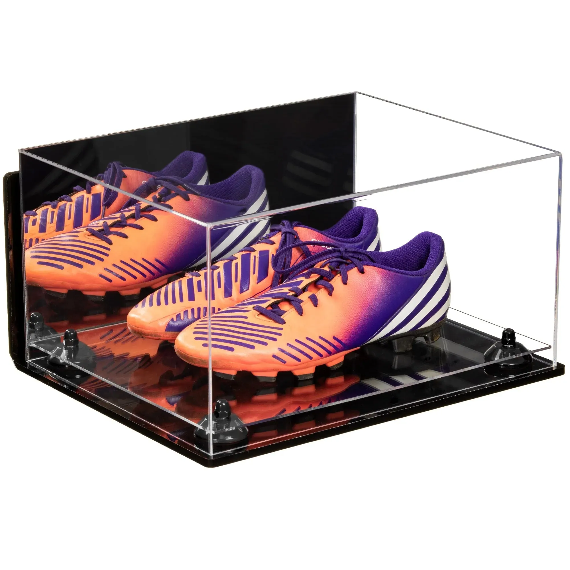 Large Display Case for Small Basketball High Top Shoes, Sneakers, Lacrosse, Soccer & Football Cleats with Mirror Back and Wall Mounts