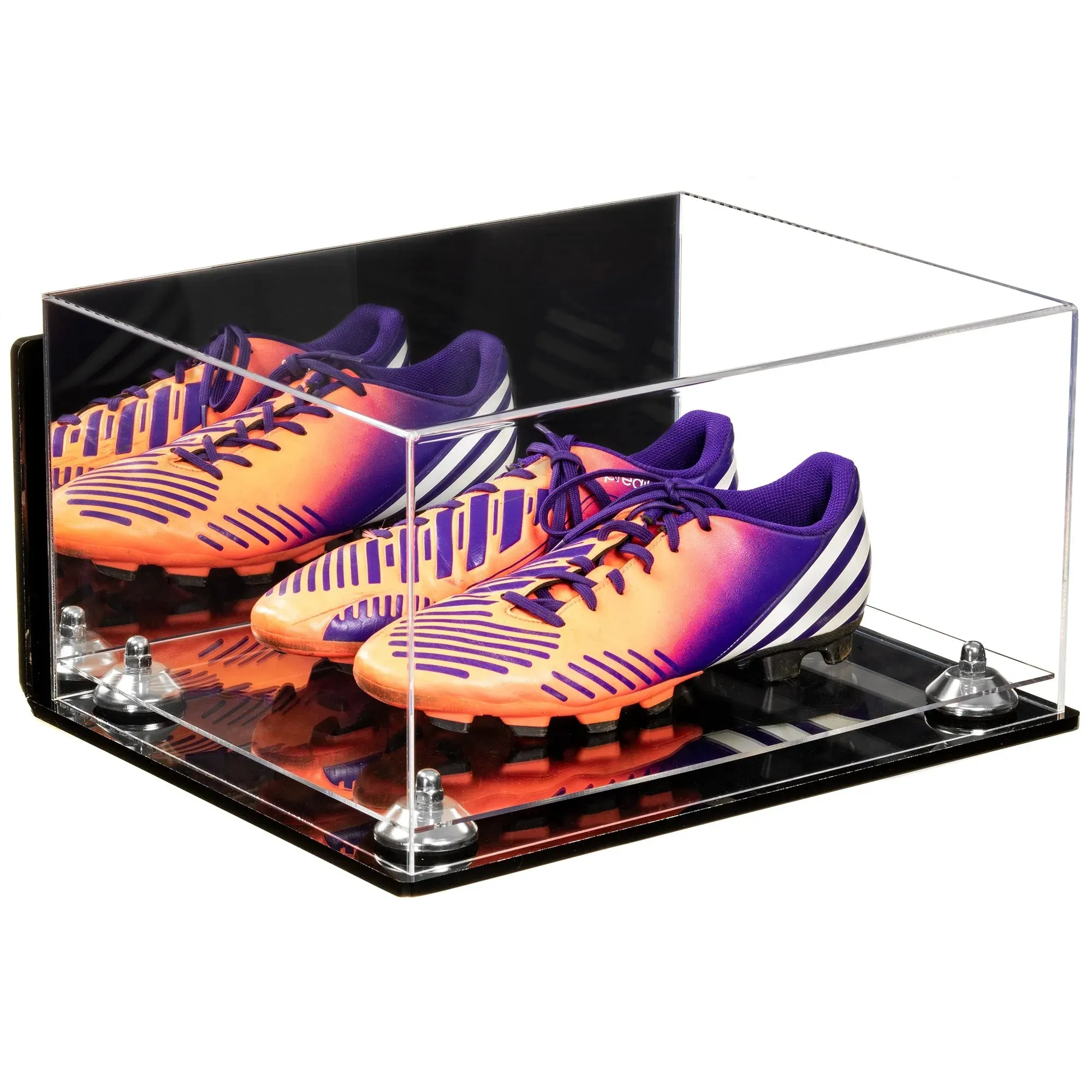 Large Display Case for Small Basketball High Top Shoes, Sneakers, Lacrosse, Soccer & Football Cleats with Mirror Back and Wall Mounts