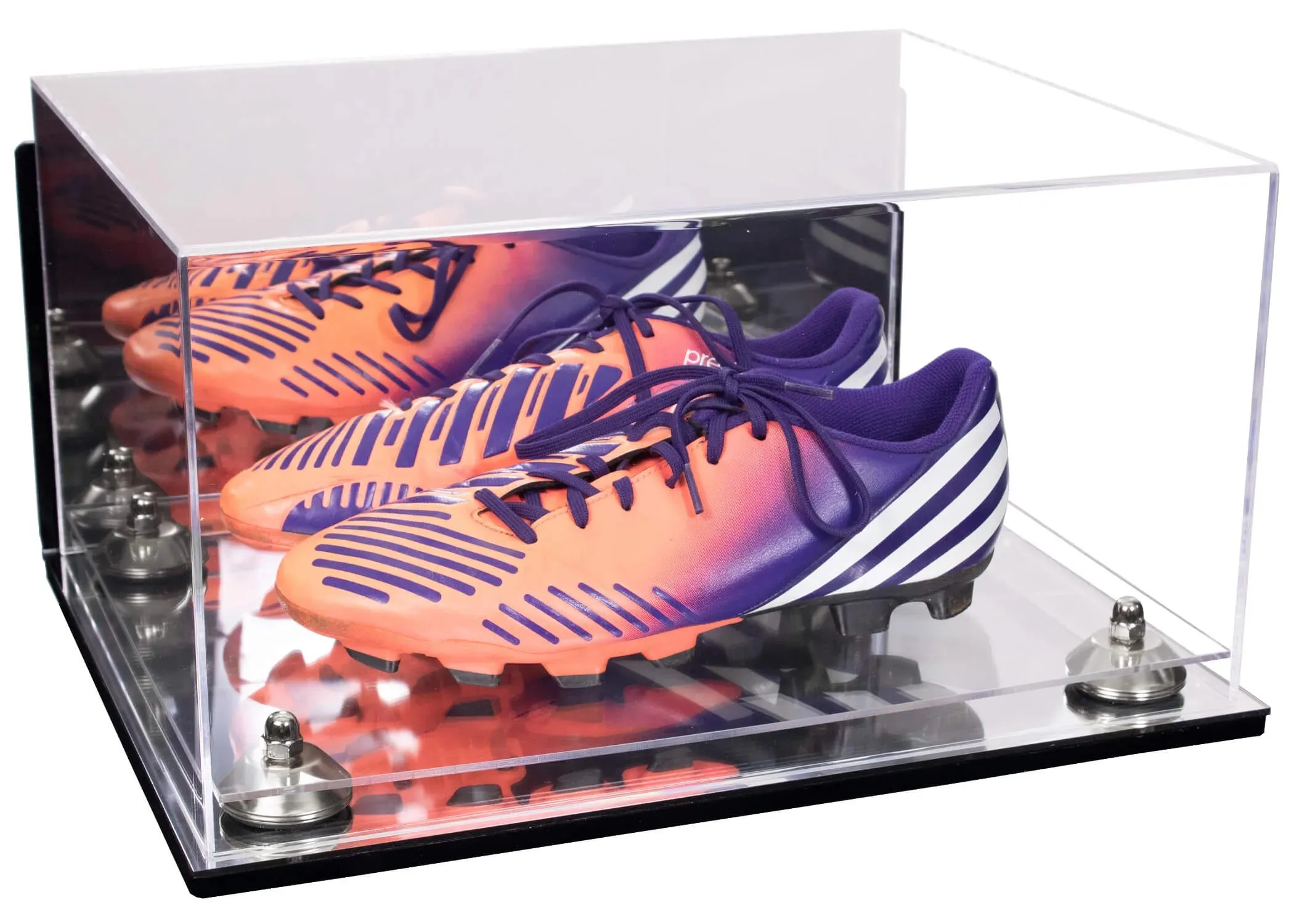 Large Display Case for Small Basketball High Top Shoes, Sneakers, Lacrosse, Soccer & Football Cleats with Mirror Back and Wall Mounts