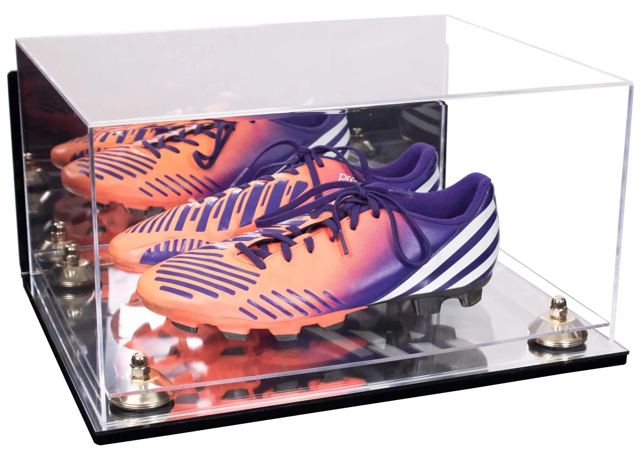 Large Display Case for Small Basketball High Top Shoes, Sneakers, Lacrosse, Soccer & Football Cleats with Mirror Back and Wall Mounts