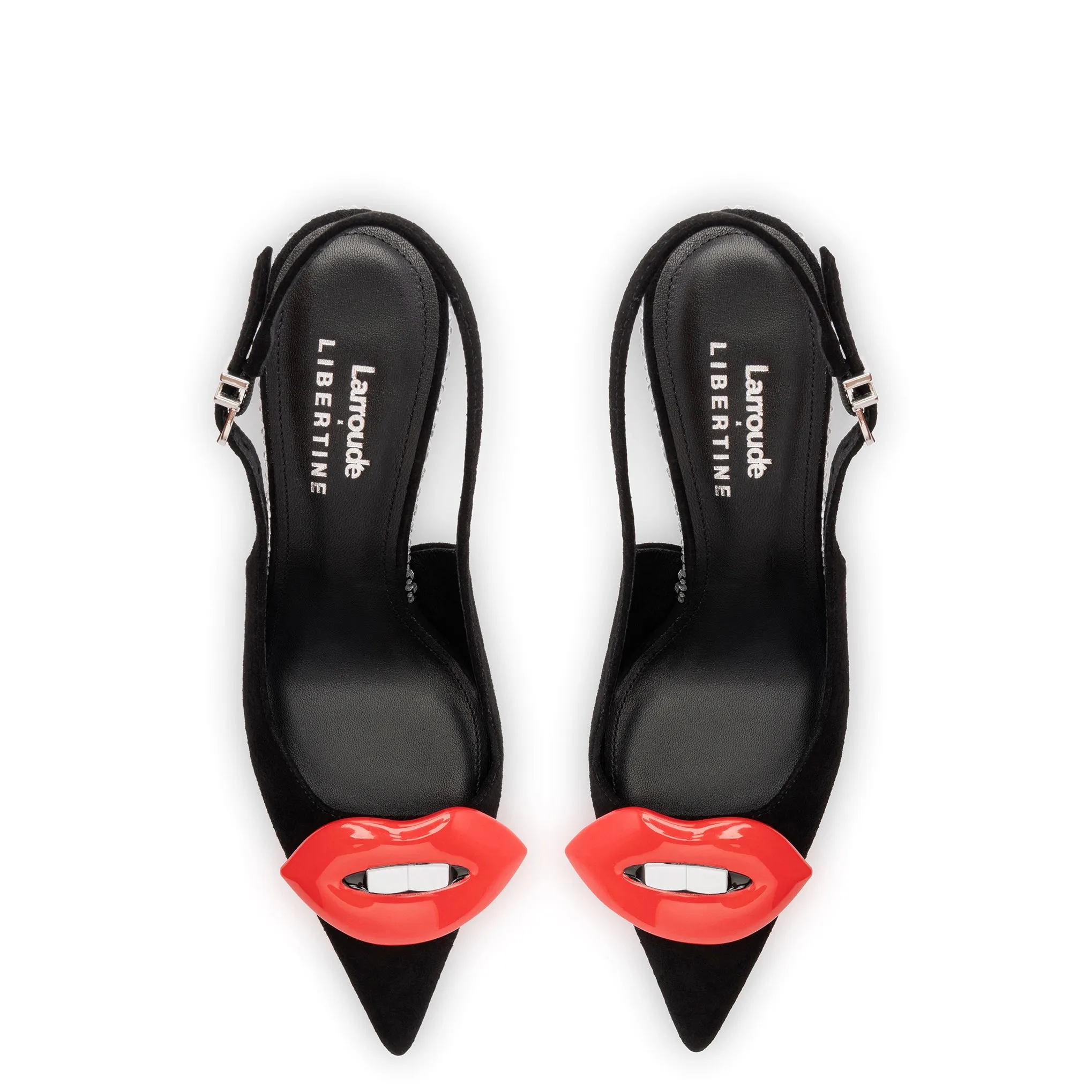 Larroudé x Libertine Lips Pump Hi In Black Suede and Crystals