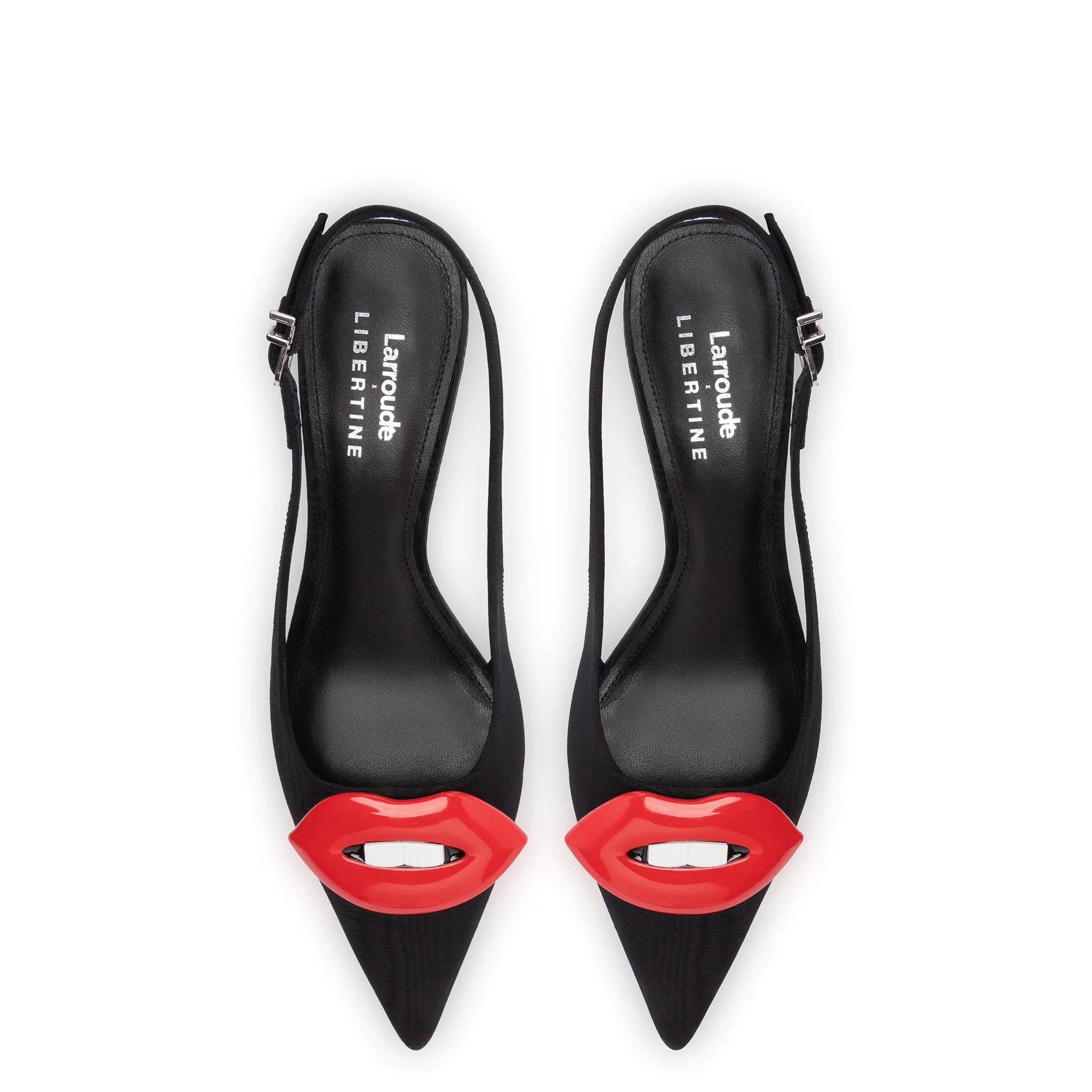 Larroudé x Libertine Lips Pump Lo In Black Fabric