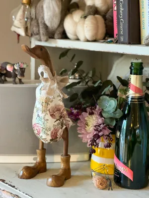 Laura - the vintage floral decorated Wooden Duck in Boots by Mrs H the Duck Lady