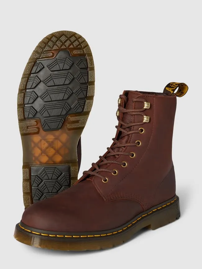 Leather lace-up boots with decorative stitching, model Pascal Dr.  Martens brown