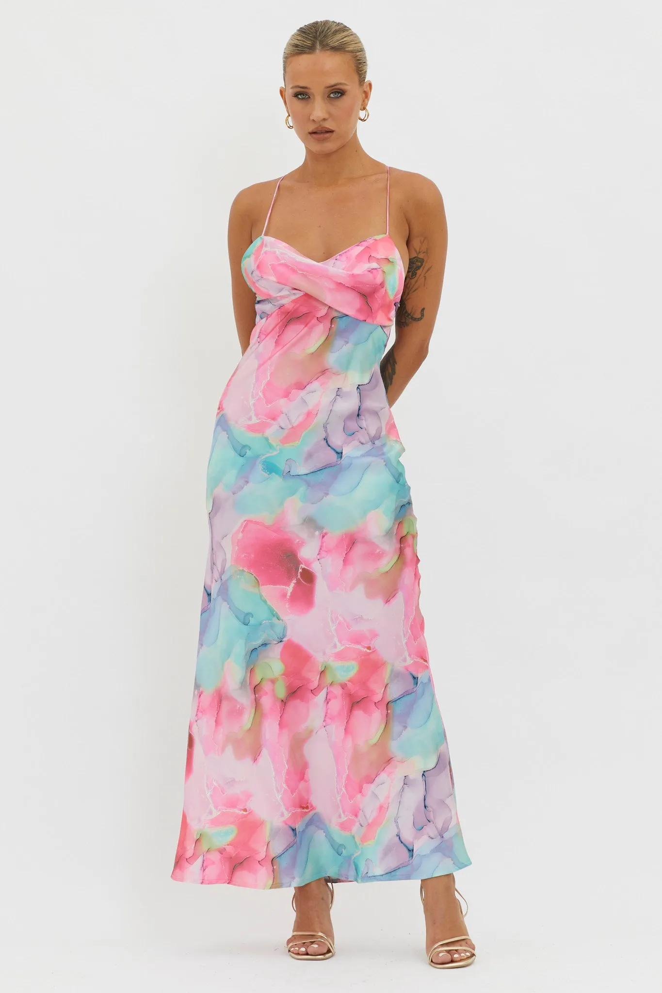 Libby Scoop Back Maxi Dress Abstract Pink