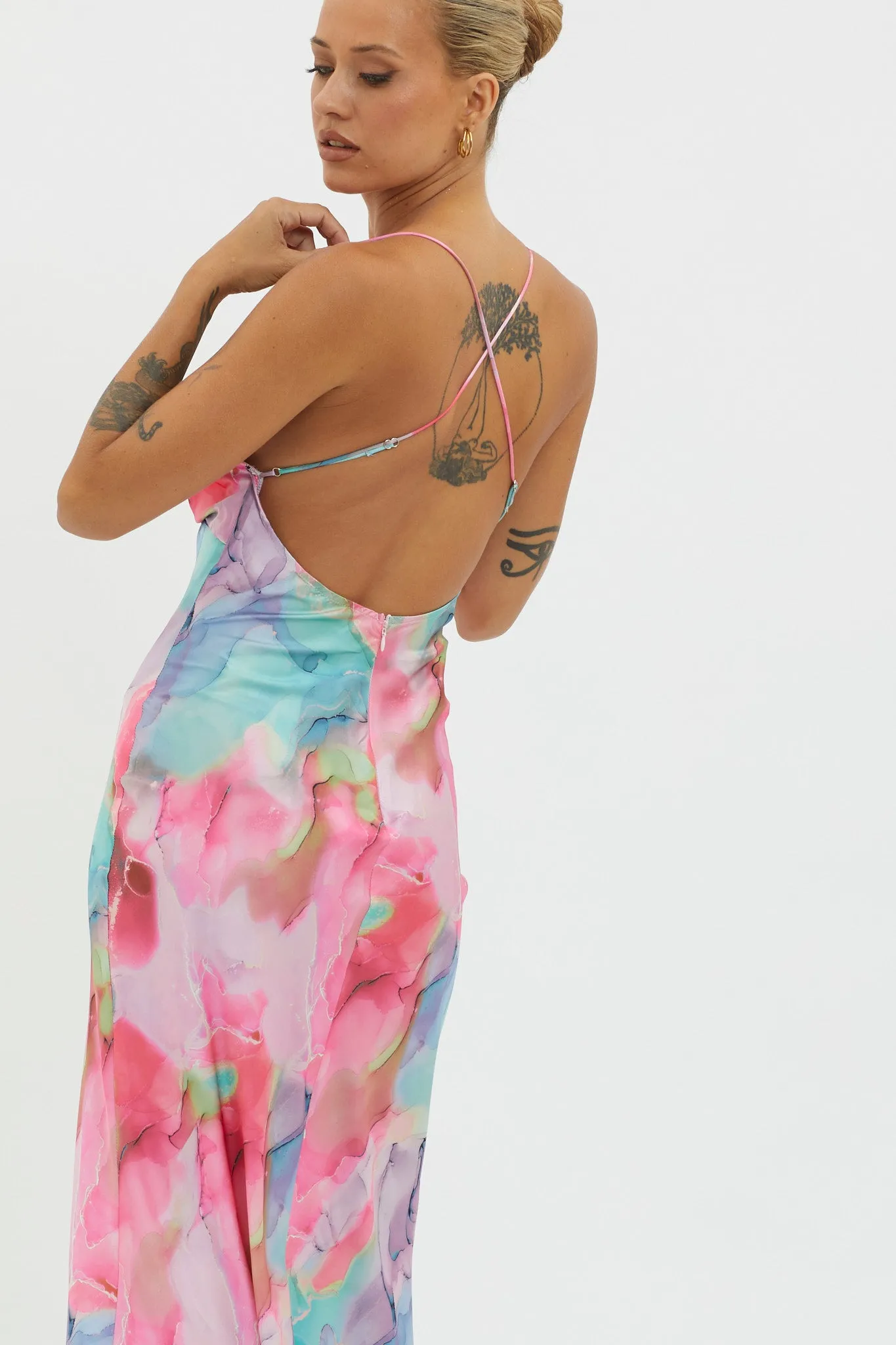 Libby Scoop Back Maxi Dress Abstract Pink