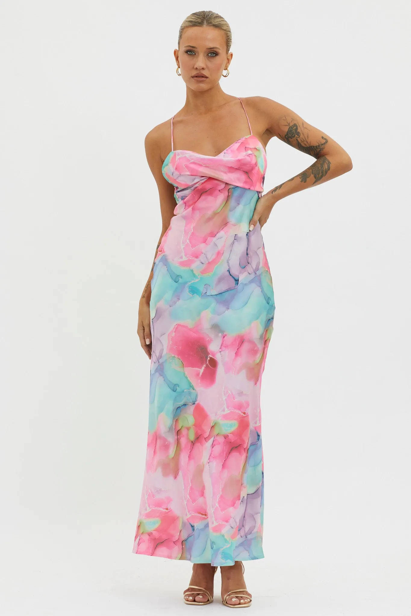 Libby Scoop Back Maxi Dress Abstract Pink