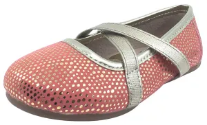 Livie & Luca Girl's Aurora Golden Speckle Coral Pink with Trim Slip On Ballet Flat with Criss-Crossing Elastic Straps