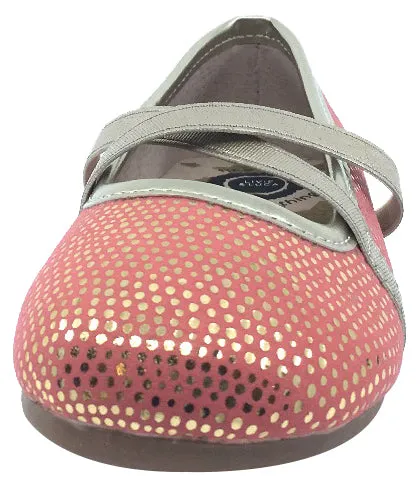 Livie & Luca Girl's Aurora Golden Speckle Coral Pink with Trim Slip On Ballet Flat with Criss-Crossing Elastic Straps