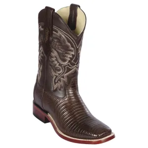 Los Altos Boots Mens #8220707 Wide Square Toe | Genuine Teju Lizard Leather Boots | Color Brown